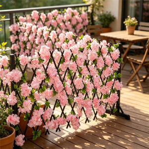 Artificial Flower Hedge with Retractable Wooden Fence for wholesale artificial plants