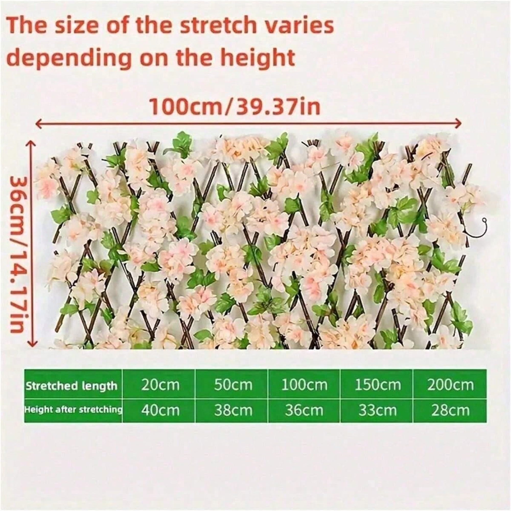 Size reference for Artificial Flower Hedge with Retractable Wooden Fence