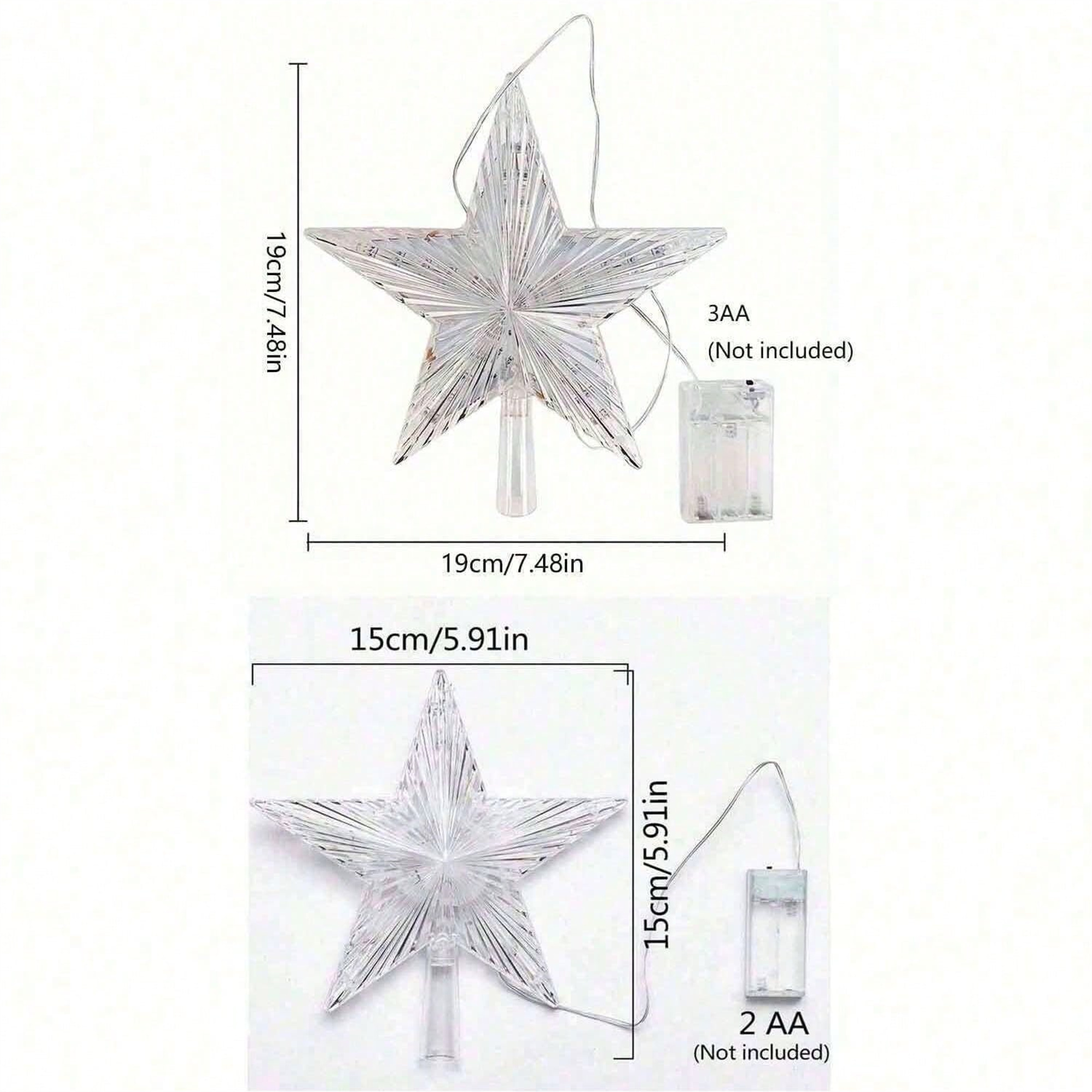 Size reference for Christmas Tree Topper Star LED Light