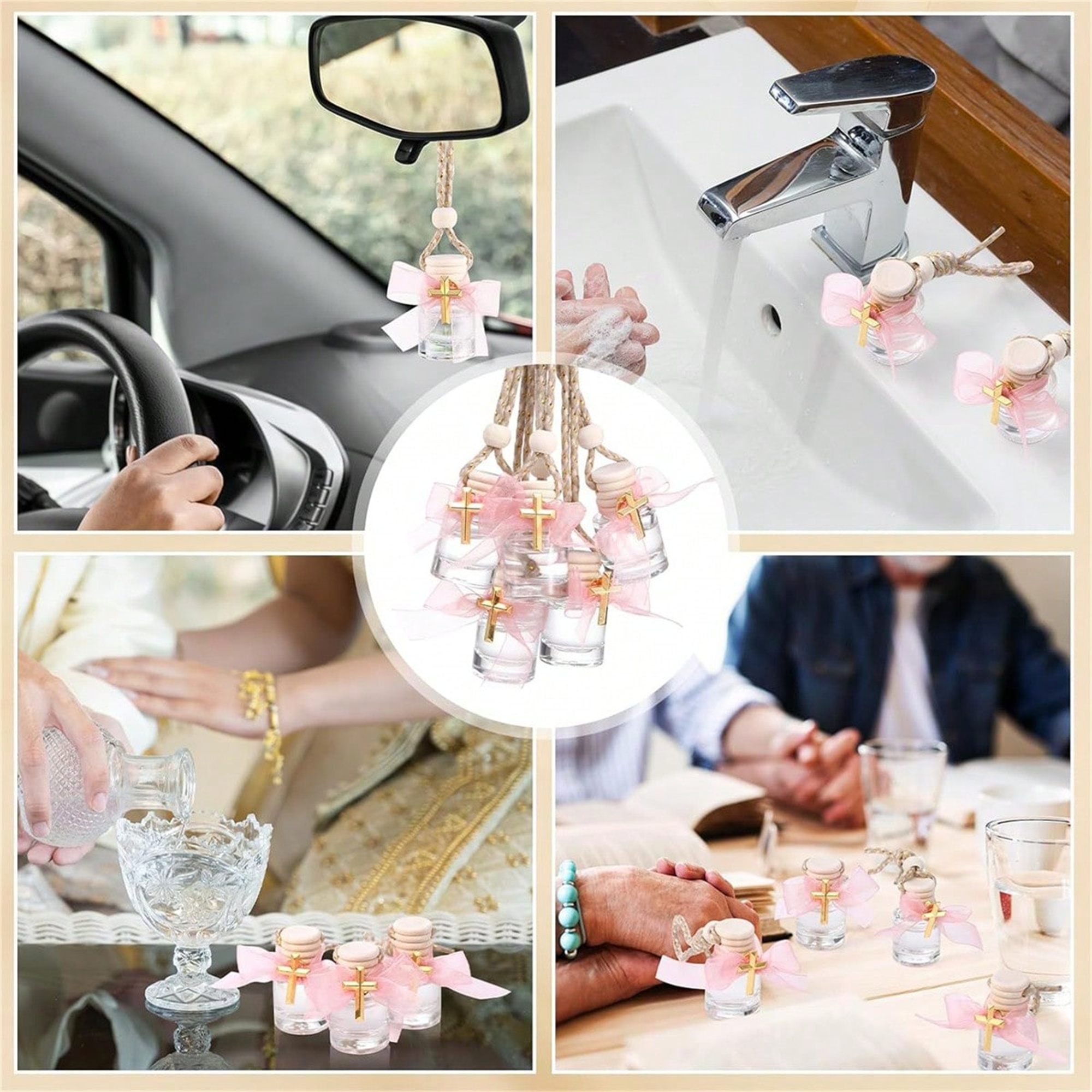 12-Piece Cross Charm Wishing Jar Favor Set styled for a home or retail display