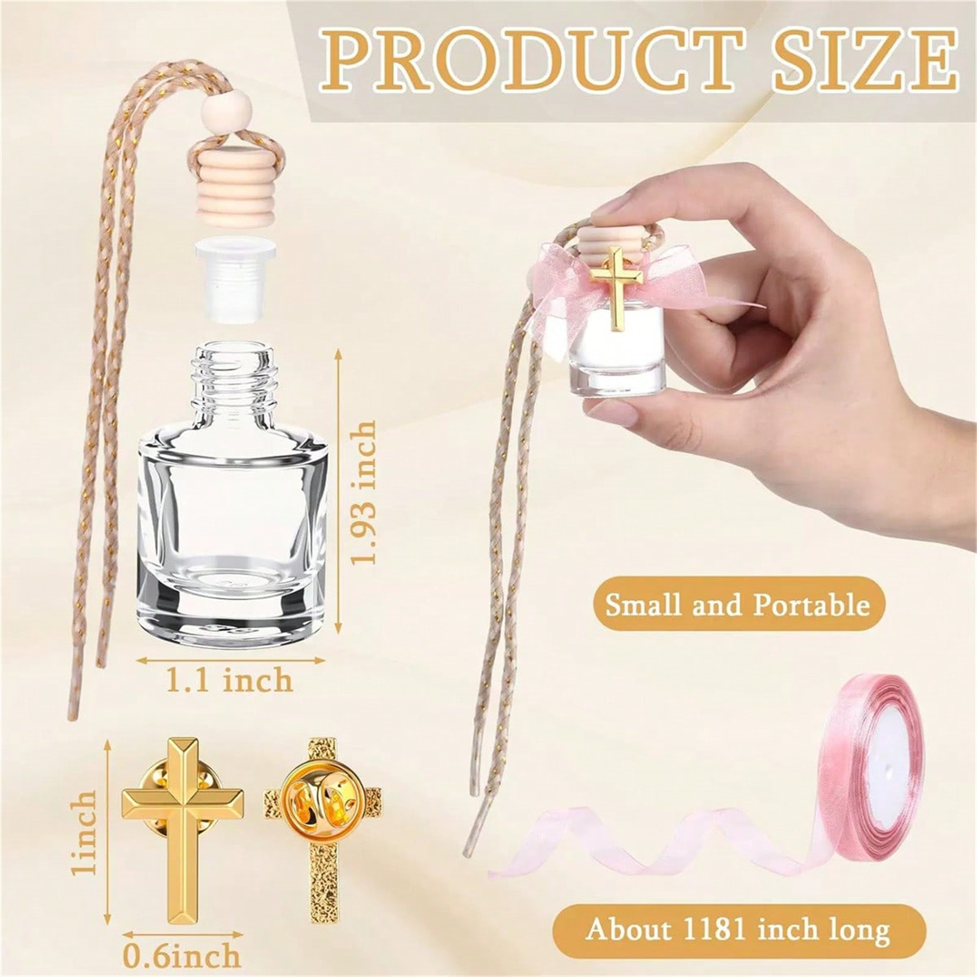 Size reference for 12-Piece Cross Charm Wishing Jar Favor Set
