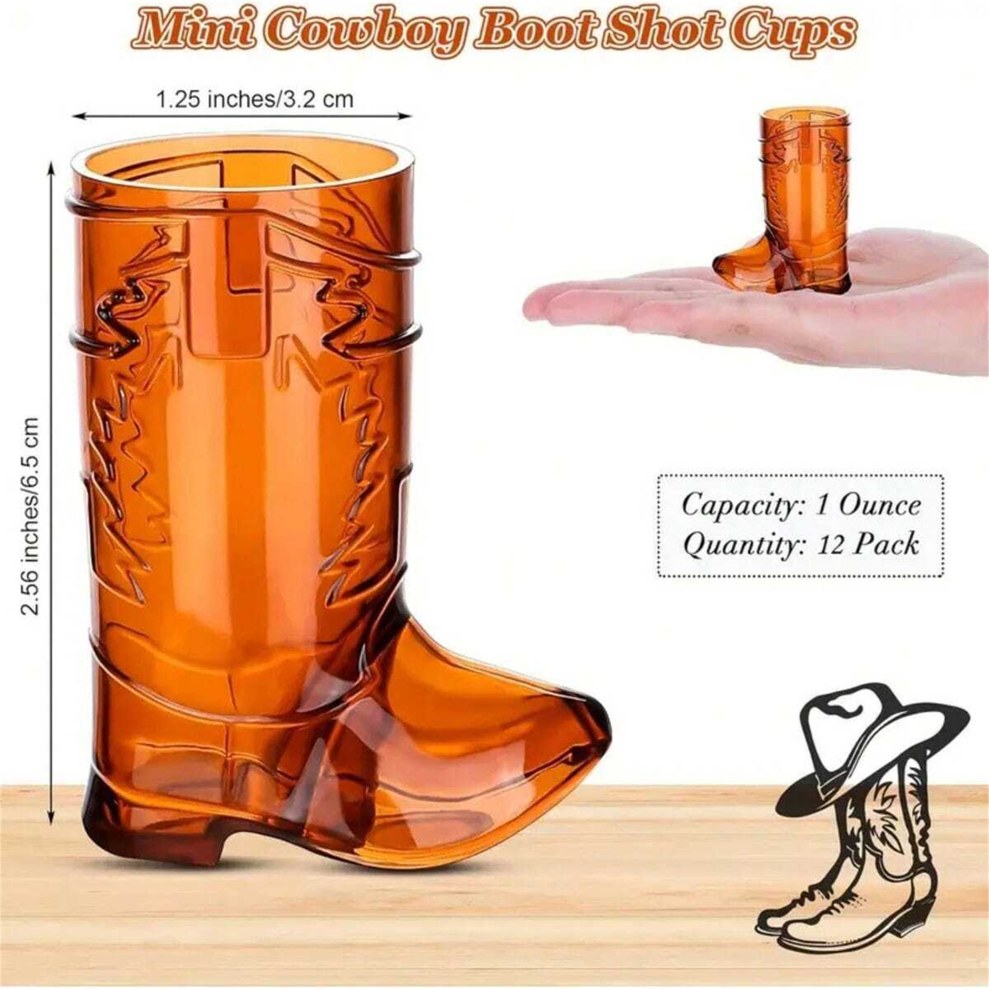 Size reference for Mini Plastic Cowboy Boot Shot Glasses