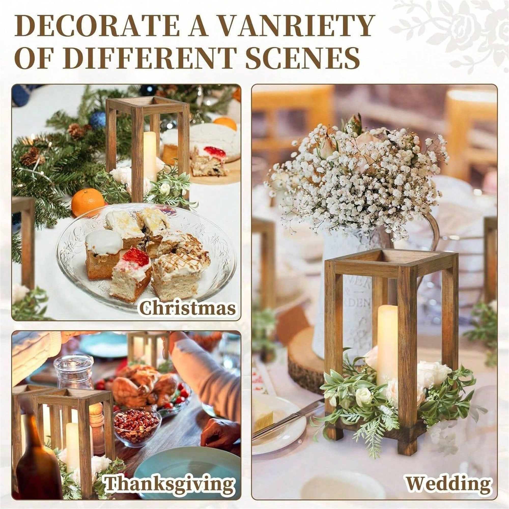 Rustic Wooden Candle Lantern styled for a home or retail display