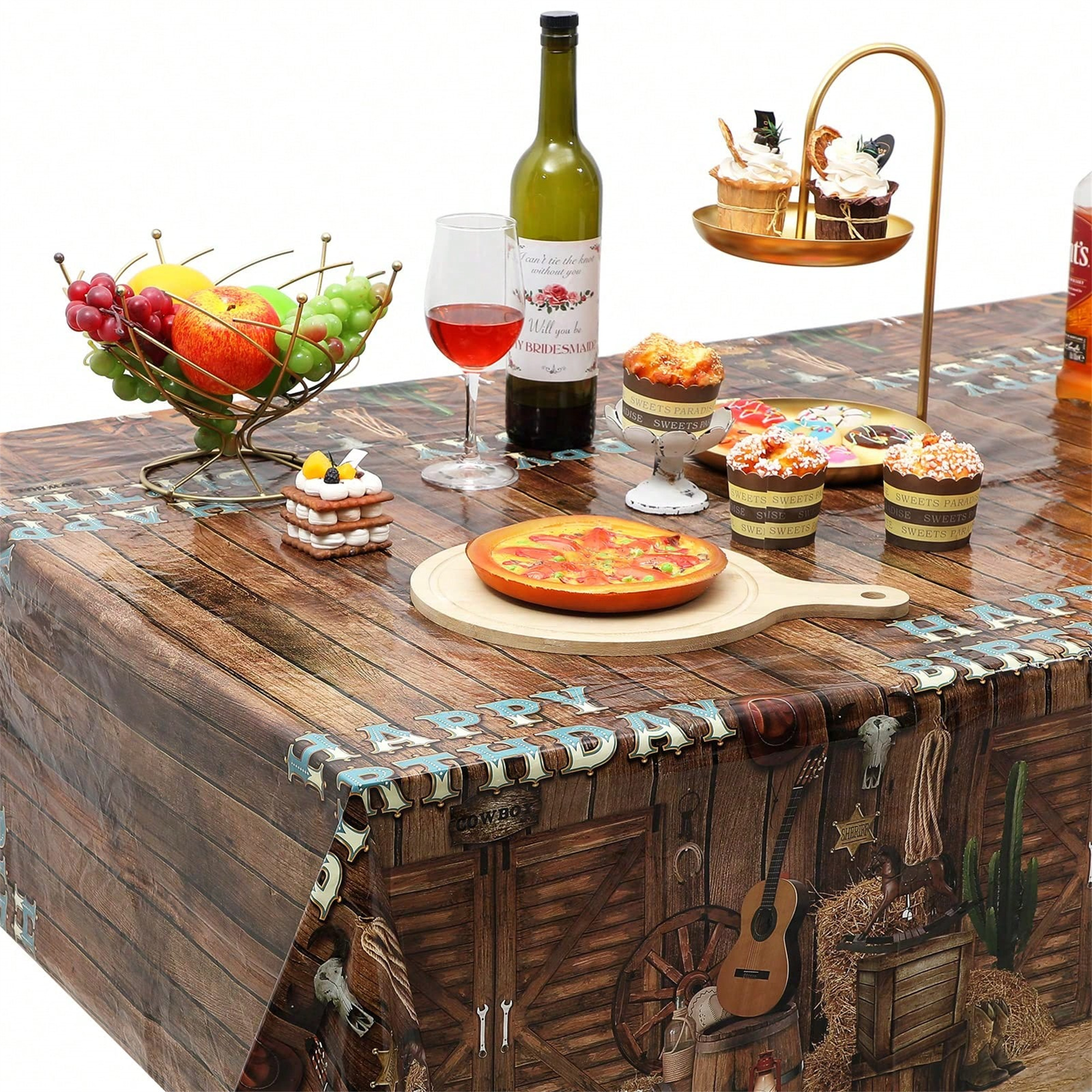 Western Cowboy Party Tablecloth styled for a home or retail display