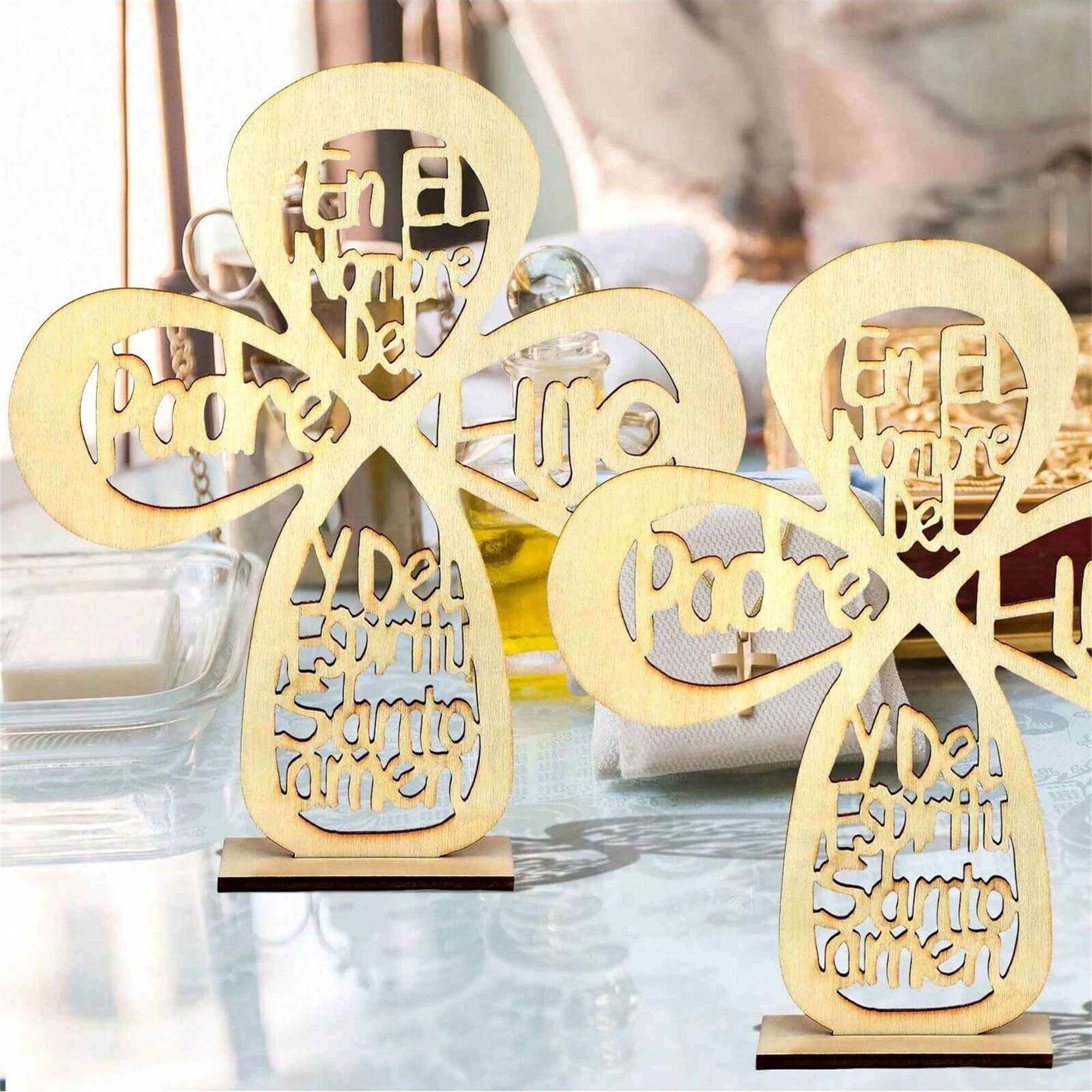 Close-up detail of Wooden Cross Baptism Centerpieces