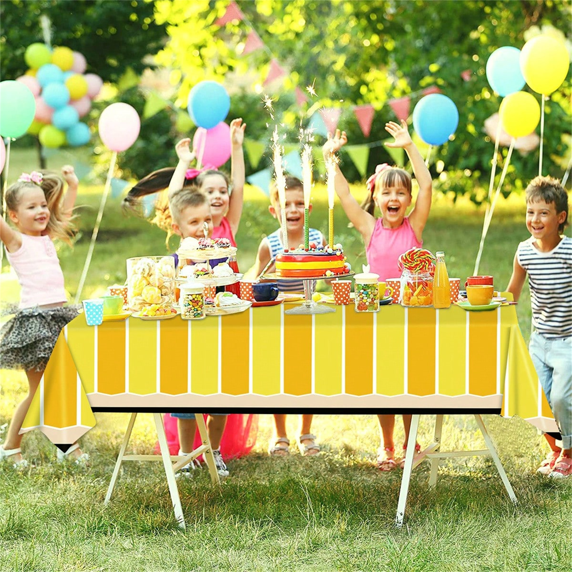 Preschool Party Tablecloth styled for a home or retail display
