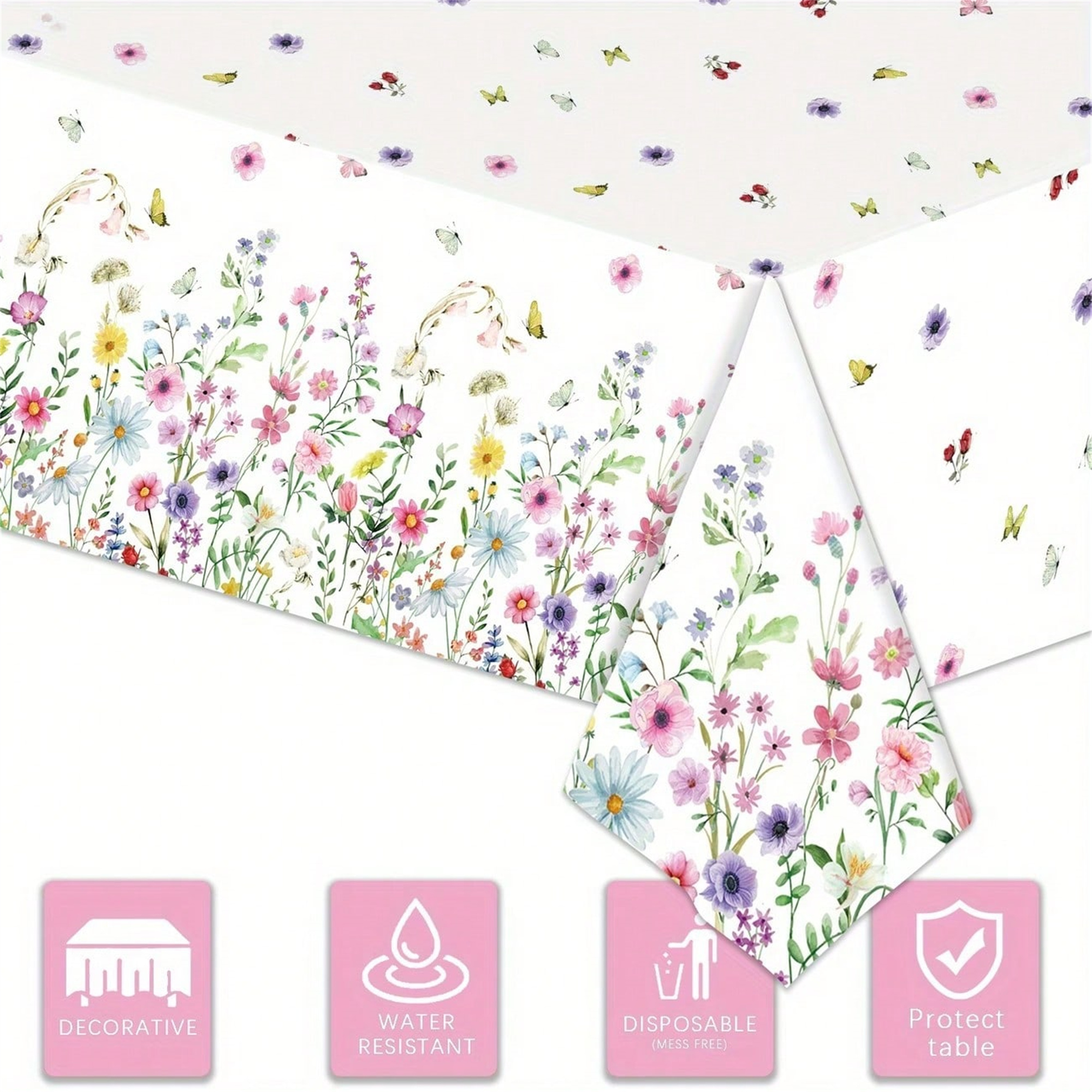 Close-up detail of Colorful Floral Party Tablecloth