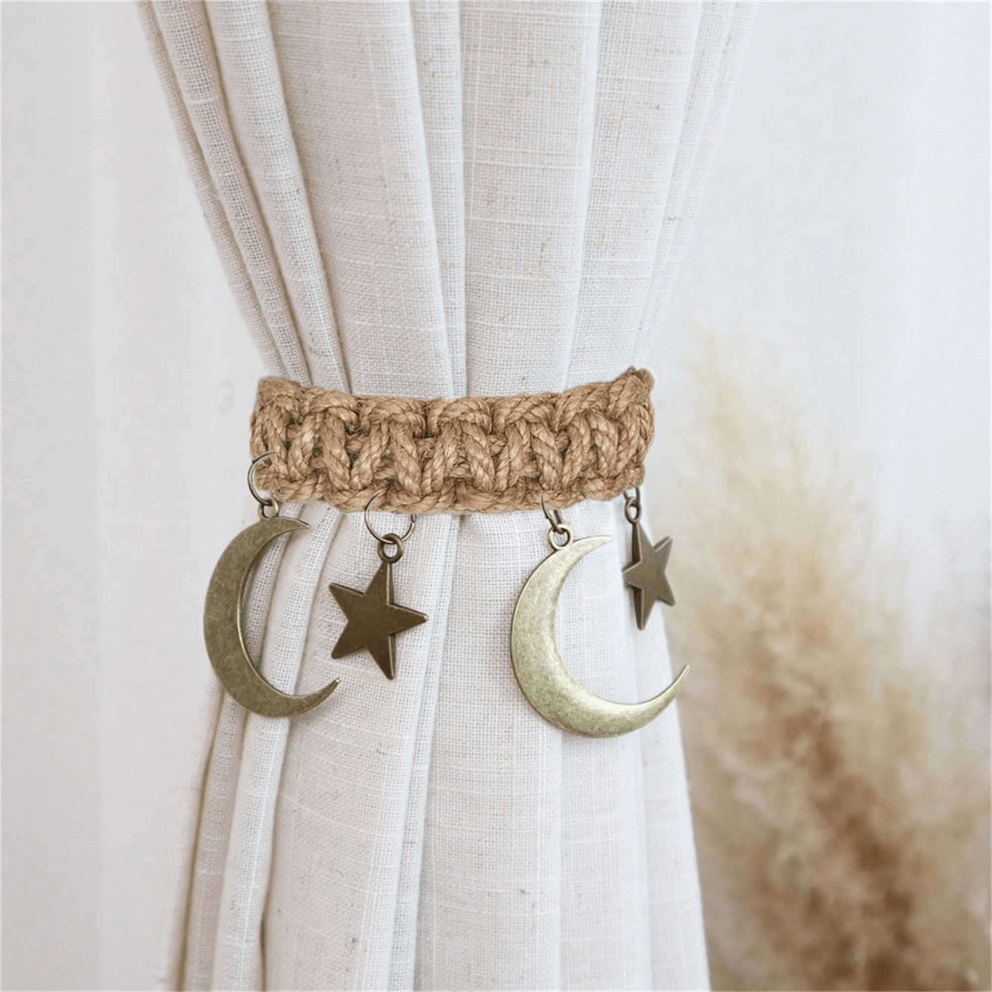 Star & Moon Curtain Tiebacks styled for a home or retail display