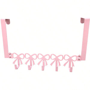 Pink bow over-the-door hook rack in iron for bedroom storage