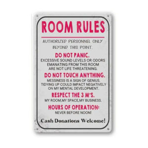 Vintage Room Rules printed metal tin sign for wall decor