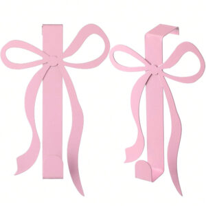 Pink bow over-the-door hook in iron for decorative storage