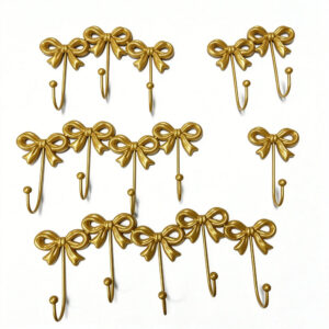 Gold and pink metal bow knot wall hook for decorative storage