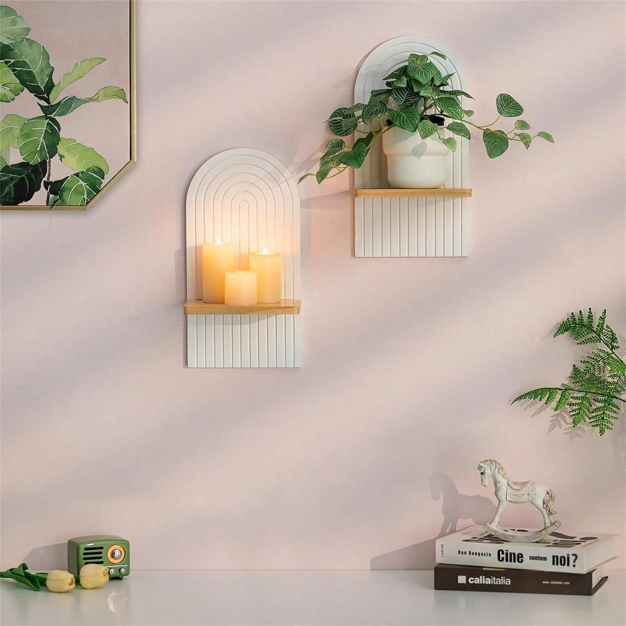 Boho Wire Wall Shelf with Wood Display Boards - Image 2