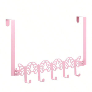 Pink butterfly over-the-door hook rack for decorative bedroom storage