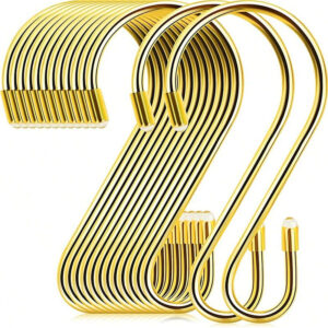 Gold metal S-hooks for kitchen storage and hanging accessories